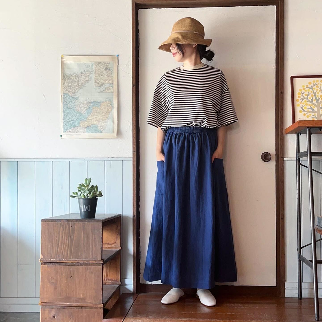 atelier naruse /WOMEN　linen gather skirt / navy blue /na-f06031_A