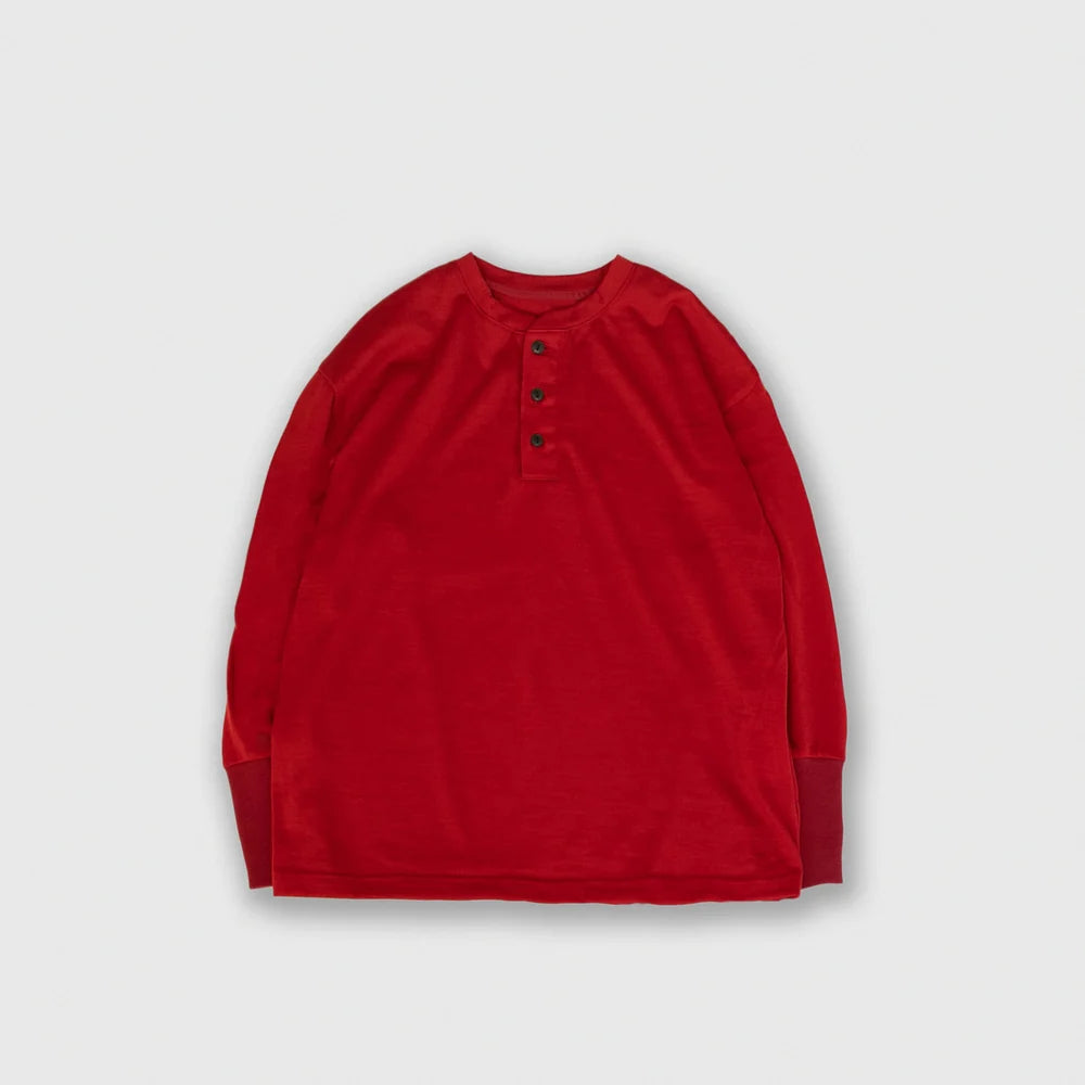 MUYA｜Merino wool henley neck T-shirts No.2623-suomi（red）