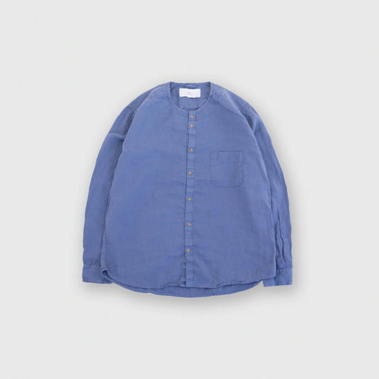 MUYA｜Linen nerd shirts no collar No.2653-suomi（blue）