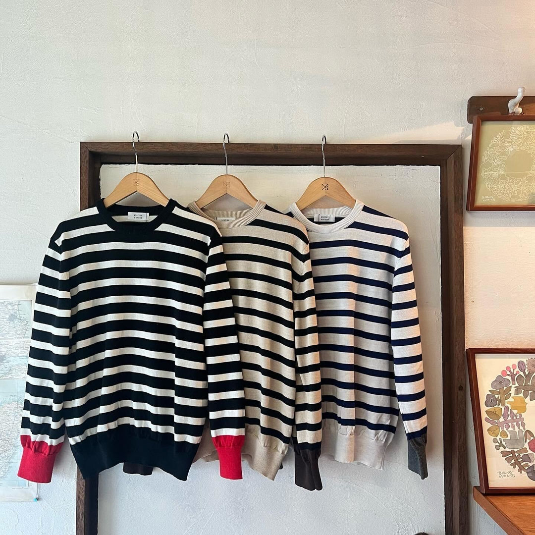 【完売】atelier naruse /WOMEN　cotton wool border knit nakt-30