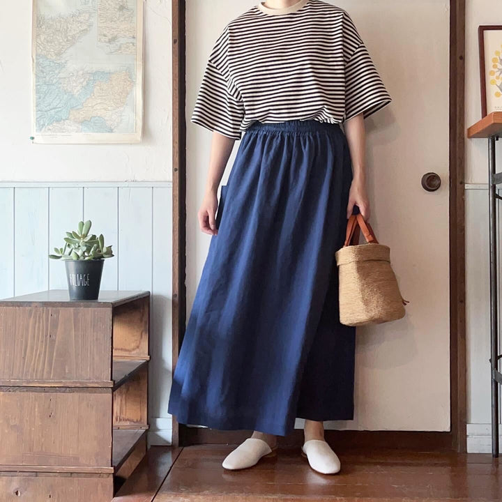 atelier naruse /WOMEN　linen gather skirt / navy blue /na-f06031_A