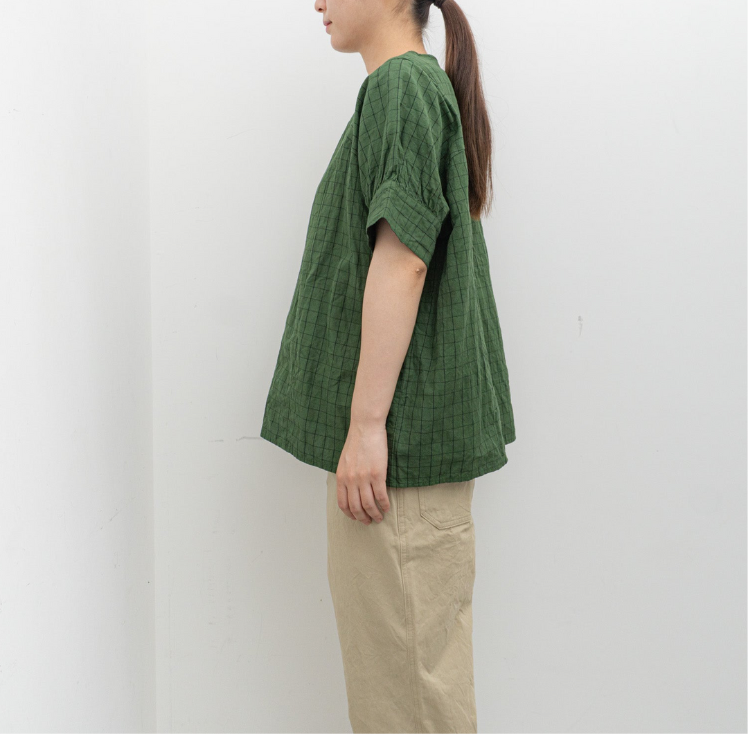 homspun/WOMEN　チェック＆ストライプ パフスリーブ ブラウス　251-5738　1.green×checked