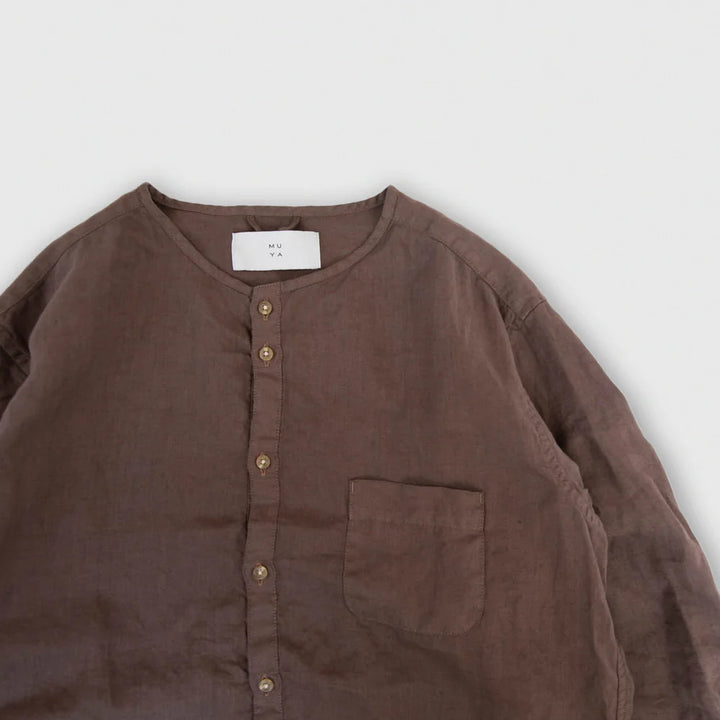 MUYA/　Linen nerd shirts no collar No.2653-suomi