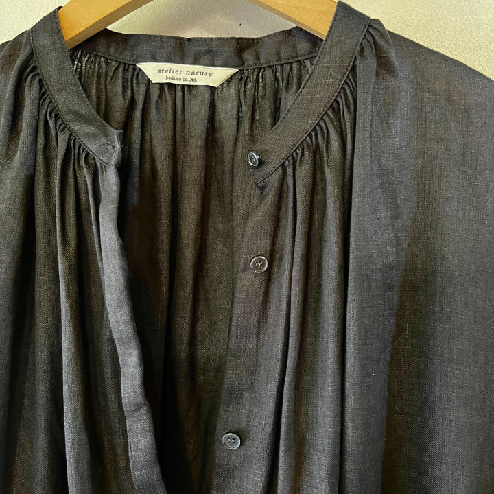 atelier naruse /WOMEN　2025｜linen wide gather one-piece / black na-t03100_C