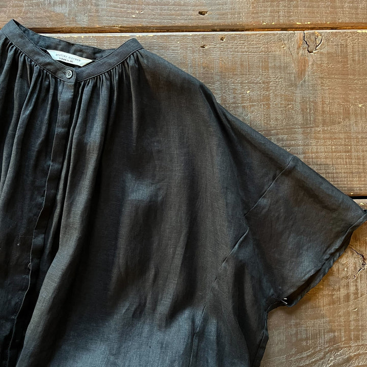 atelier naruse /WOMEN　2025｜linen wide gather one-piece / black na-t03100_C