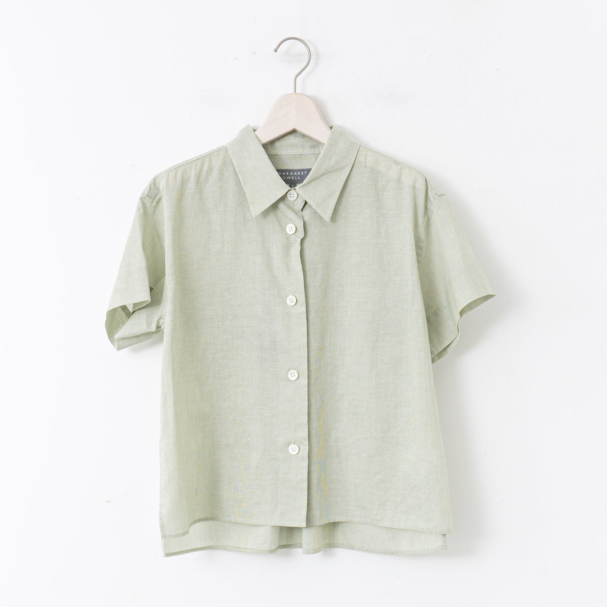 MARGARET HOWELL｜WOMEN　HAIRLINE STRIPE COTTON LINEN SHIRT-suomi（140.GREEN）