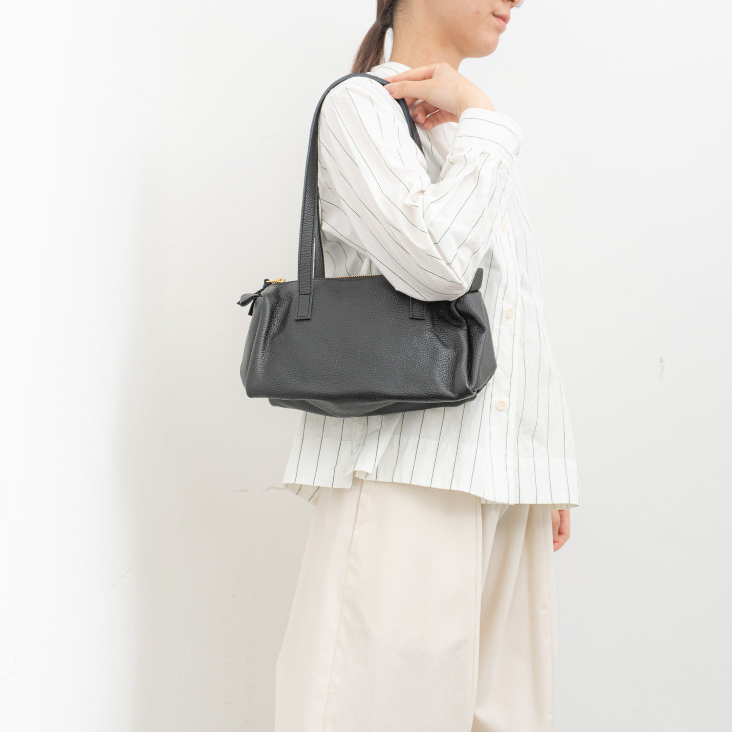 MARINE DAY｜MARIA Black シュリンク カウレザー ボストンバッグ-Y
