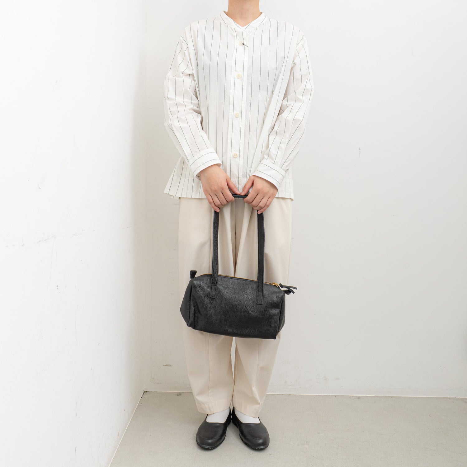 MARINE DAY｜MARIA Black シュリンク カウレザー ボストンバッグ-Y