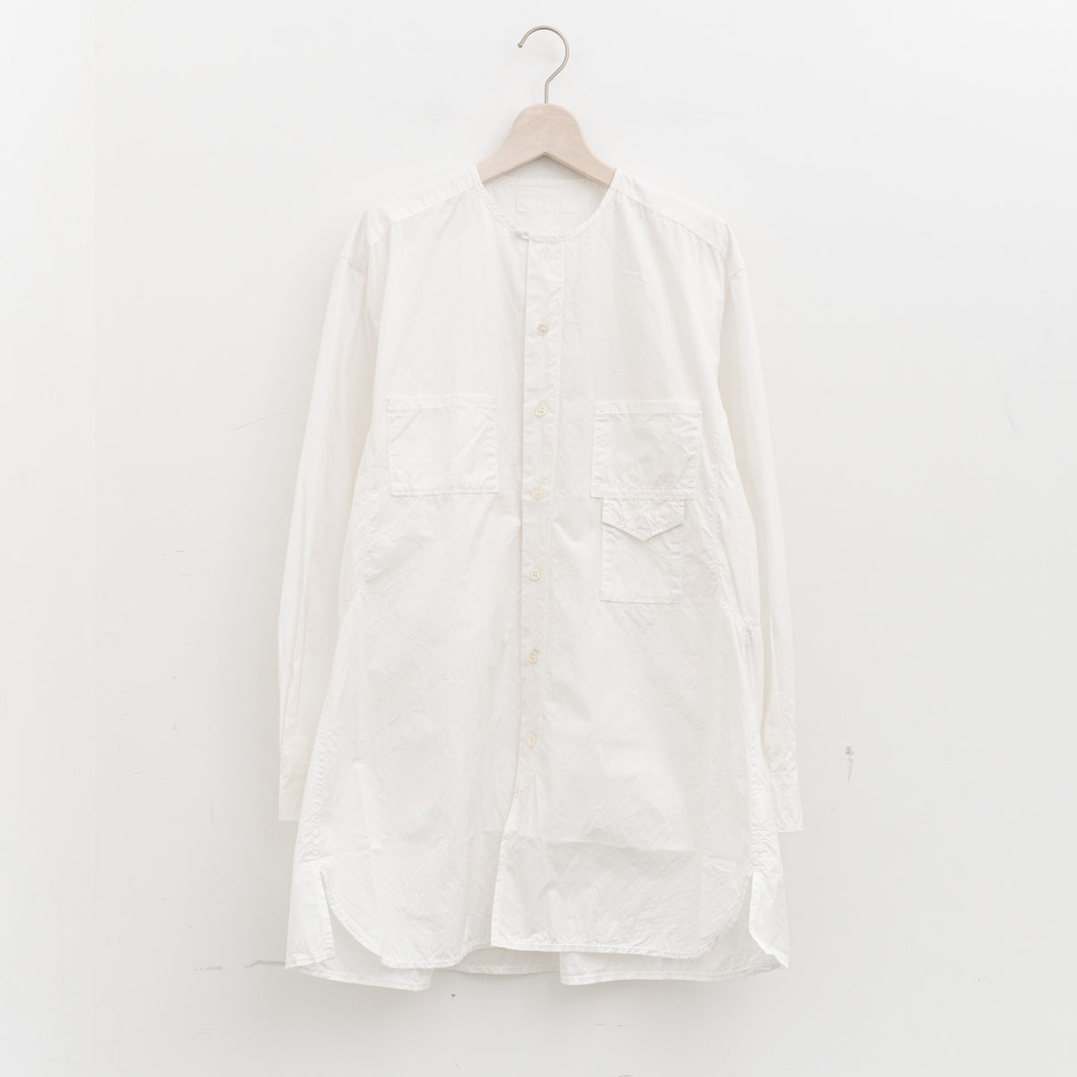 homspun｜WOMEN タイプライターノーカラーロングシャツ　262-5759-D（3.white）