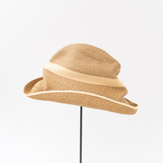 2026SS mature ha.｜BOXED HAT 11cm brim switch color line wide MBOX-N101SWW-H（mix brown×light beige）
