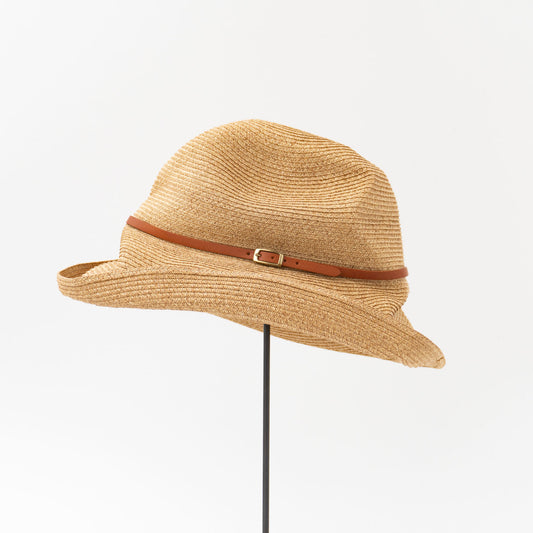 2026SS mature ha.｜BOXED HAT 11cm brim leather belt MBOX-101LT-DY
