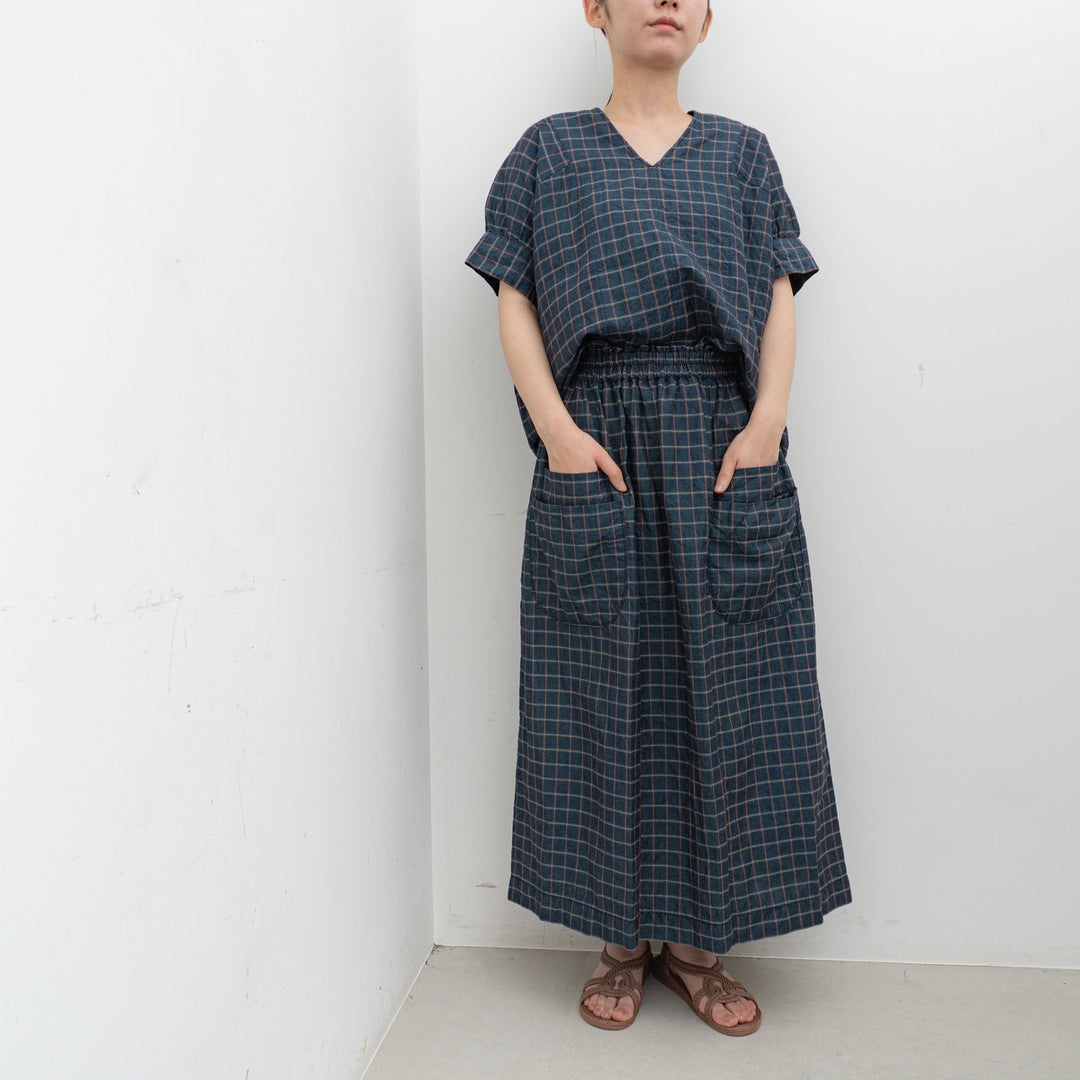 homspun /WOMEN　チェック＆ストライプ スカート　251-4512 3.navy×checked