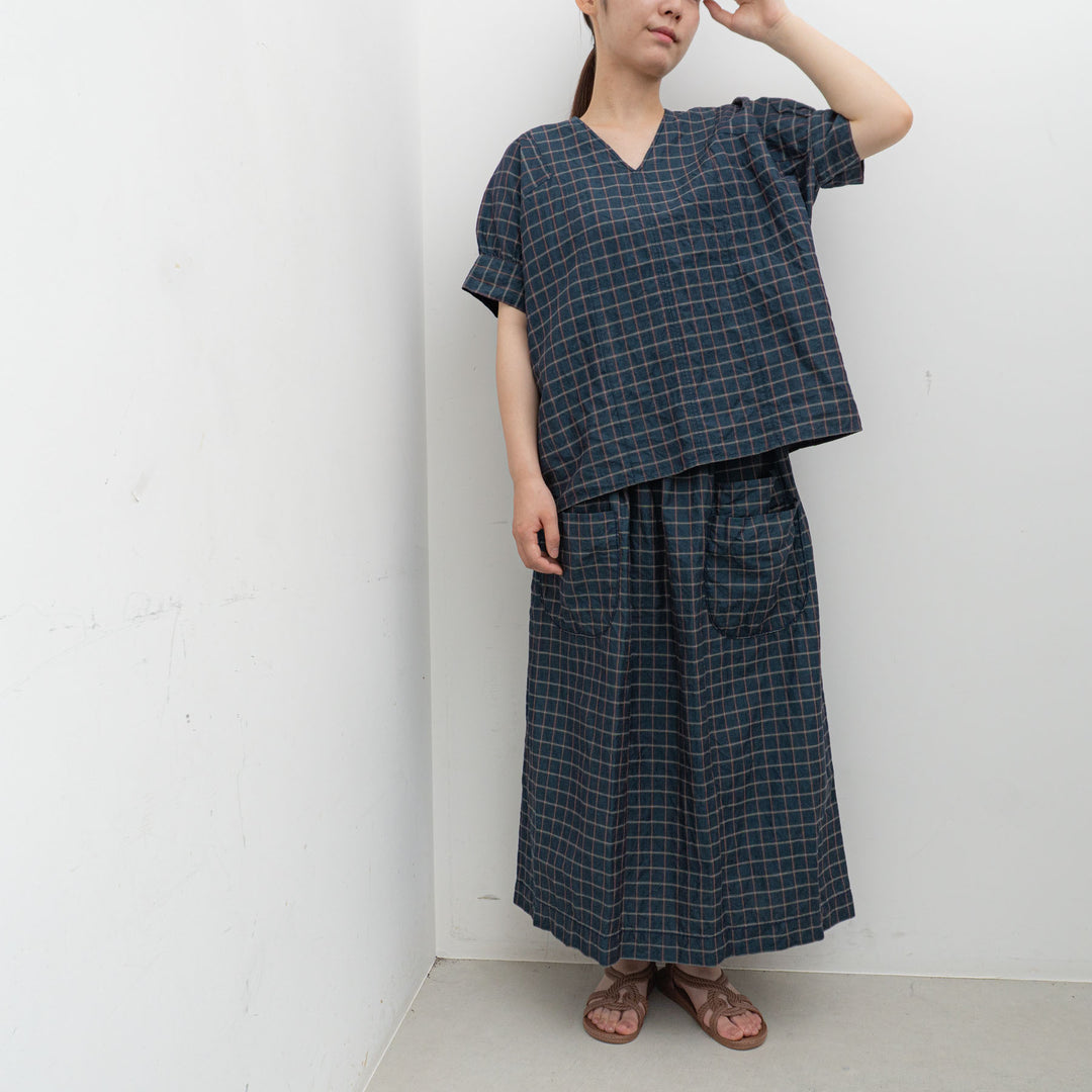 homspun /WOMEN　チェック＆ストライプ スカート　251-4512 3.navy×checked