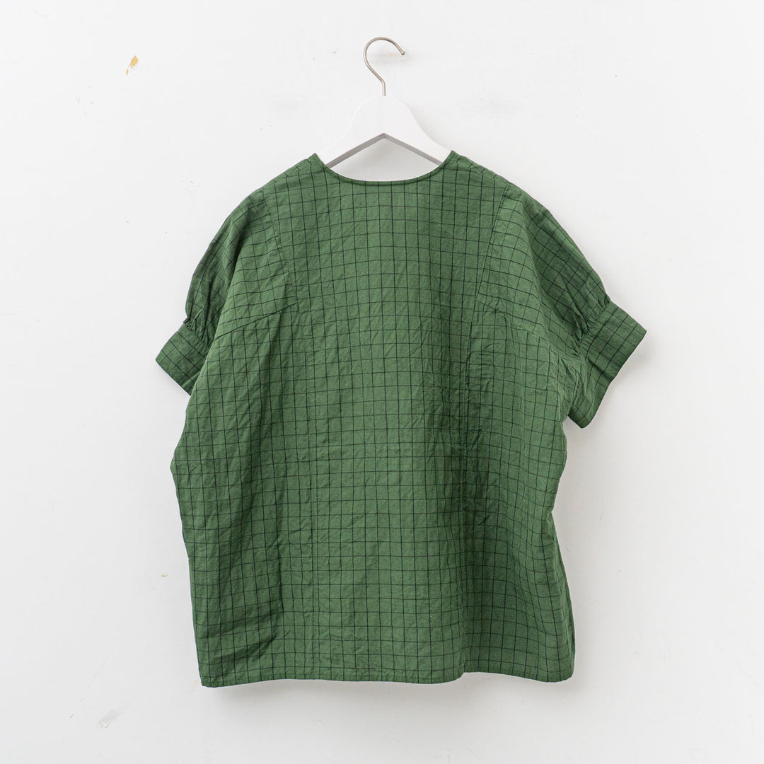 homspun/WOMEN　チェック＆ストライプ パフスリーブ ブラウス　251-5738　1.green×checked
