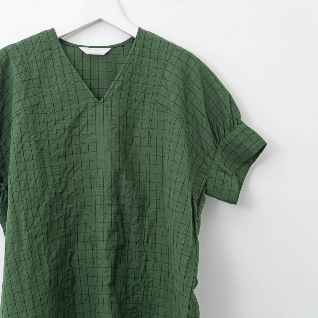 homspun/WOMEN　チェック＆ストライプ パフスリーブ ブラウス　251-5738　1.green×checked
