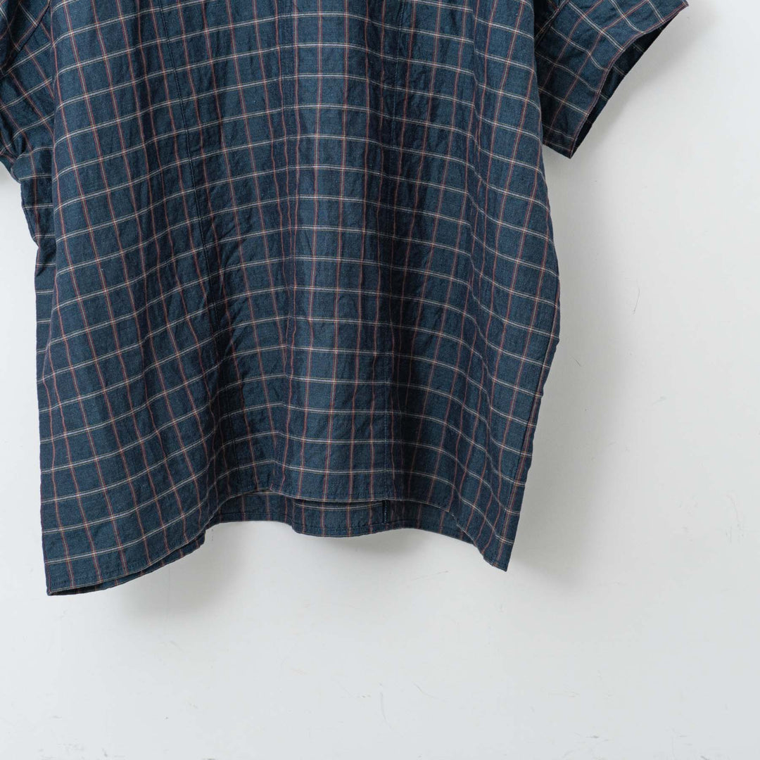 homspun/WOMEN　チェック＆ストライプ パフスリーブ ブラウス　251-5738　3.navy×checked