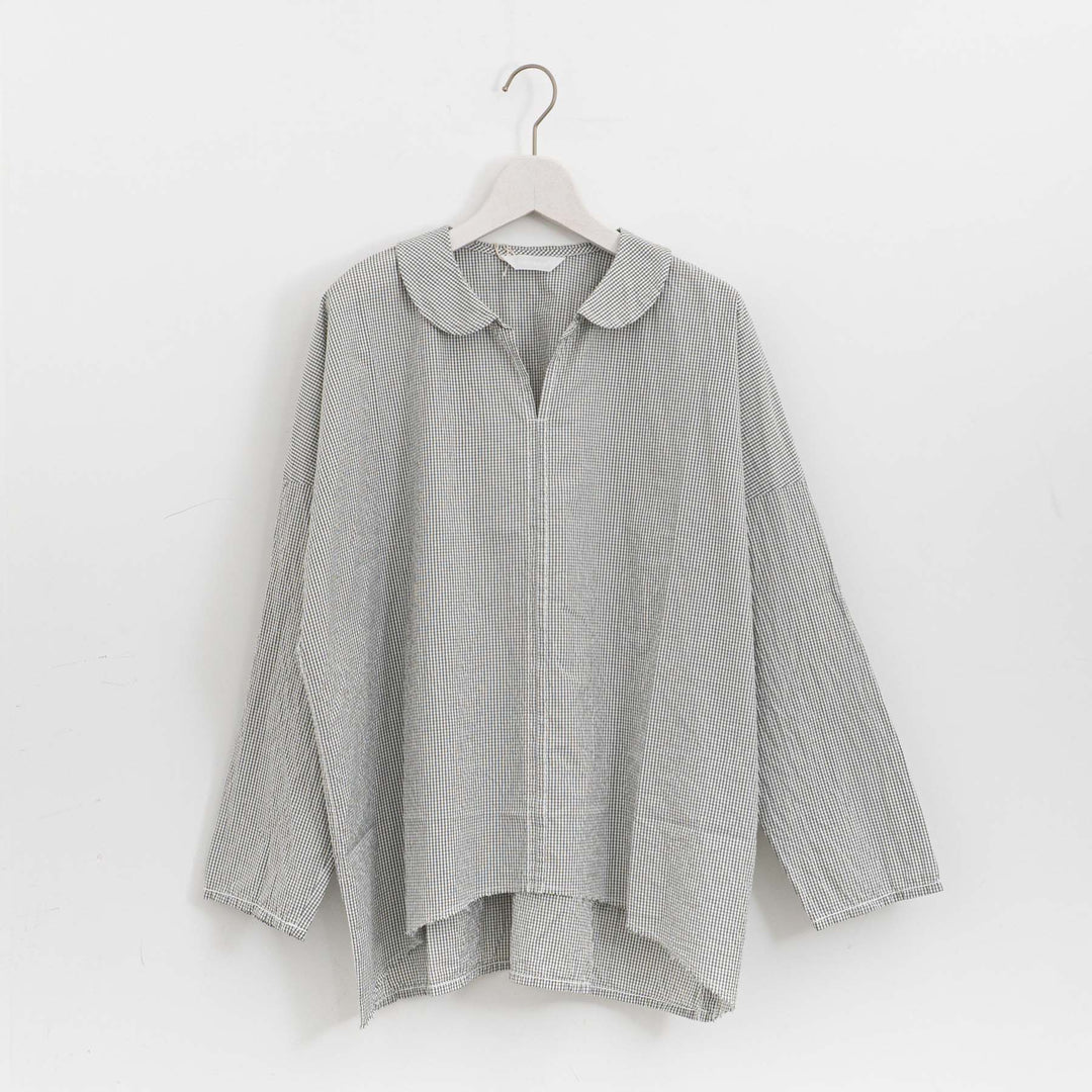 homspun /　ハイカウントクロス丸襟プルオーバーブラウス　col. チェック　252-5749-D