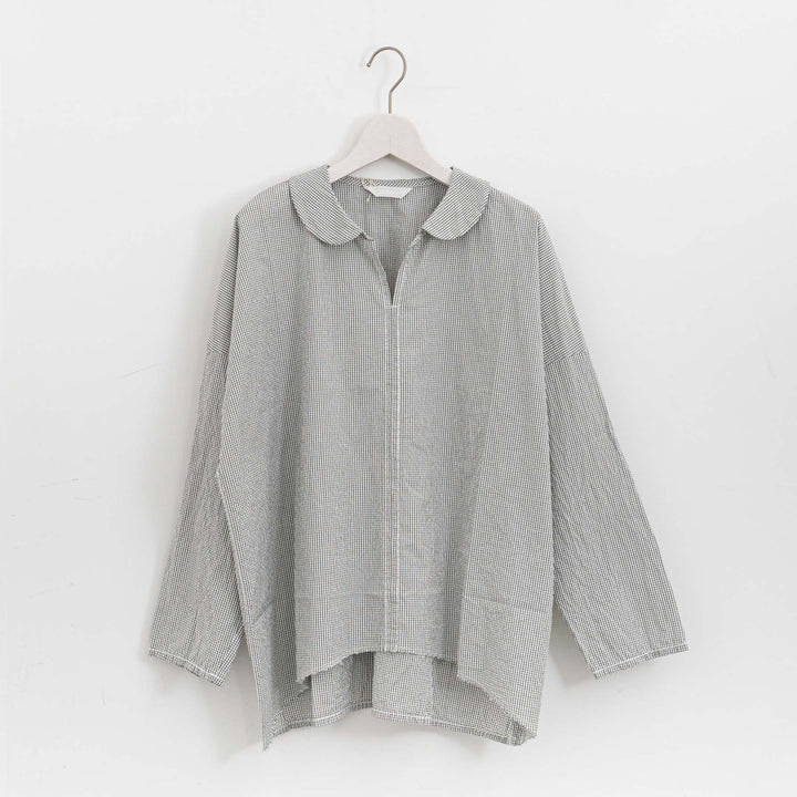 homspun /　ハイカウントクロス丸襟プルオーバーブラウス　col. チェック　252-5749-D