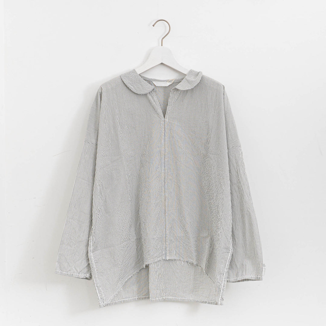 homspun /　ハイカウントクロス丸襟プルオーバーブラウス　col. ストライプ　252-5749-suomi