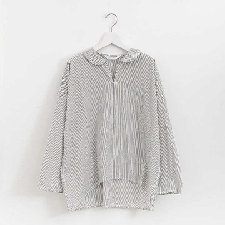 homspun /　ハイカウントクロス丸襟プルオーバーブラウス　col. ストライプ　252-5749-suomi