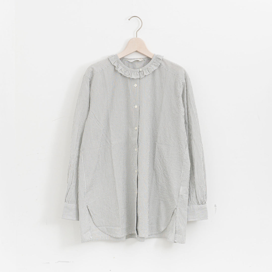 homspun /　ハイカウントクロスフリルブラウス　col. ストライプ　252-5748-D