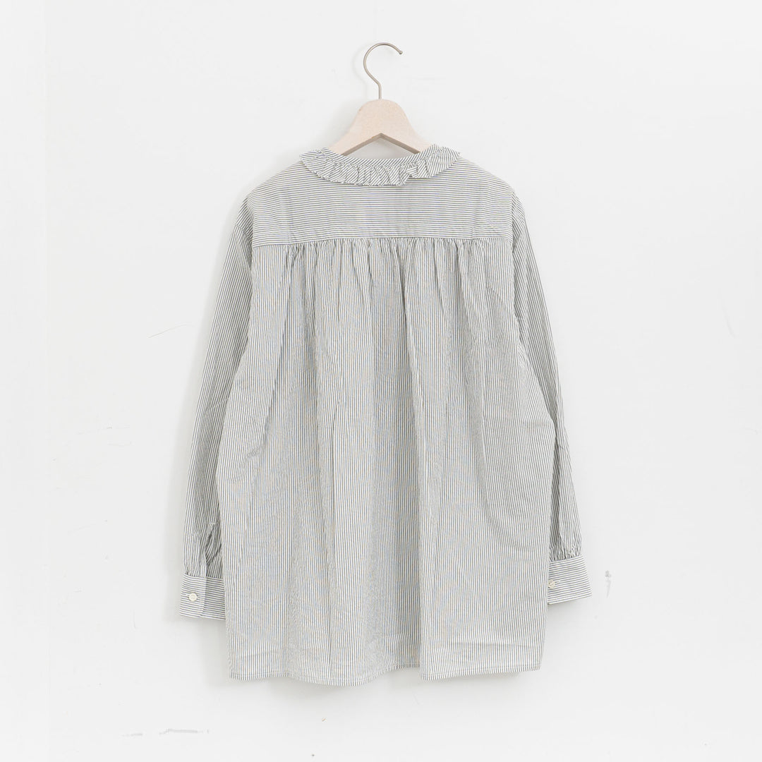 homspun /　ハイカウントクロスフリルブラウス　col. ストライプ　252-5748-D