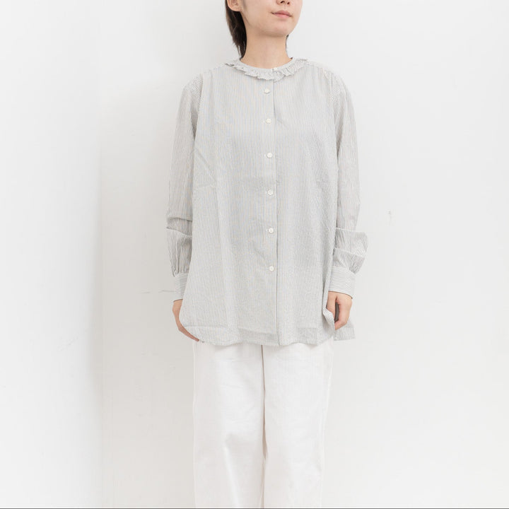 homspun /　ハイカウントクロスフリルブラウス　col. ストライプ　252-5748-D