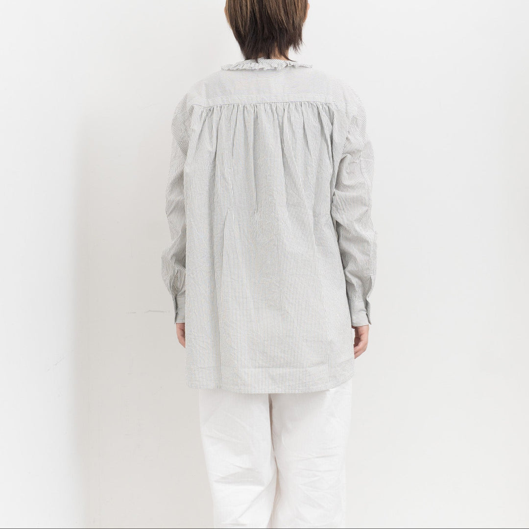 homspun /　ハイカウントクロスフリルブラウス　col. ストライプ　252-5748-D