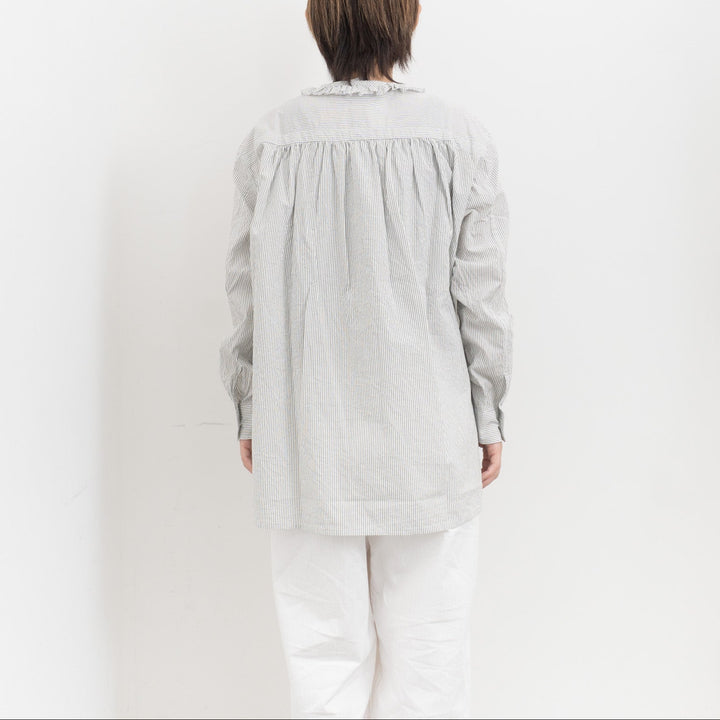 homspun /　ハイカウントクロスフリルブラウス　col. ストライプ　252-5748-D