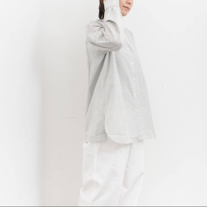 homspun /　ハイカウントクロスフリルブラウス　col. ストライプ　252-5748-D