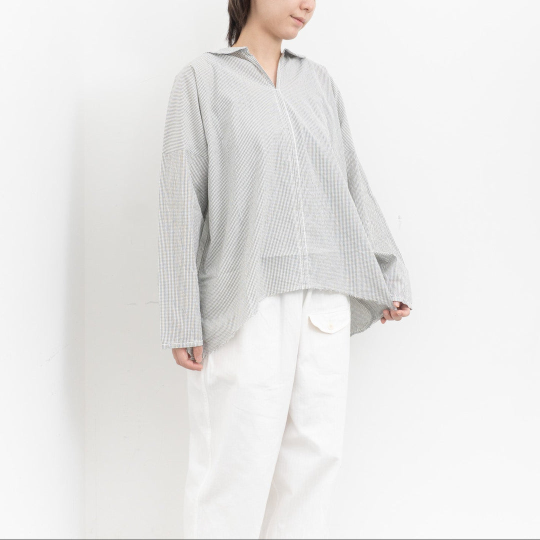 homspun /　ハイカウントクロス丸襟プルオーバーブラウス　col. チェック　252-5749-D