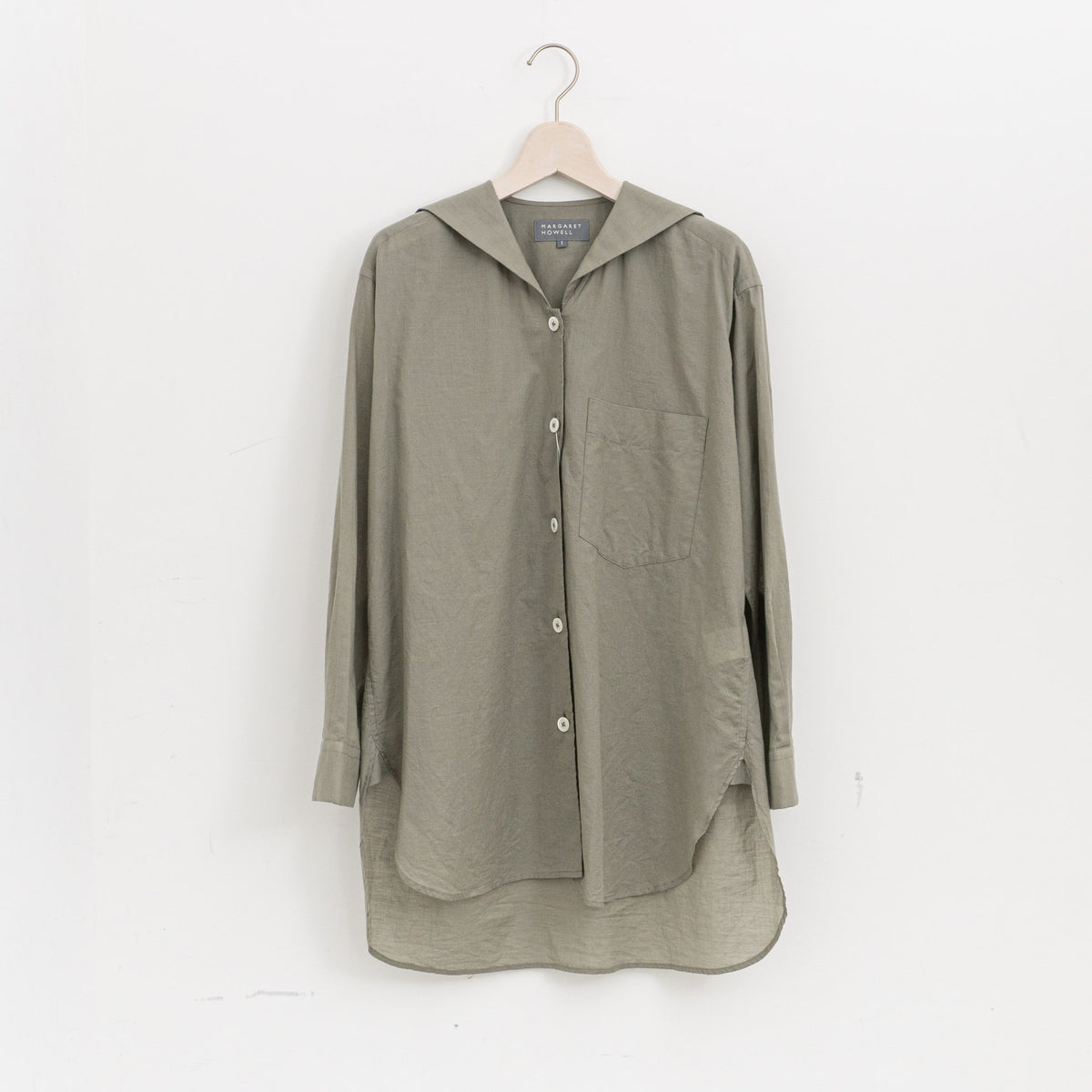 MARGARET HOWELL｜WOMEN　SOFT COTTON CASHMERE SHIRT 5785253212-suomi（147.SAGE）