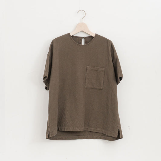 ゴーシュ｜コットンドビー半袖　ノーカラープルオーバー　G254-B014（khaki）