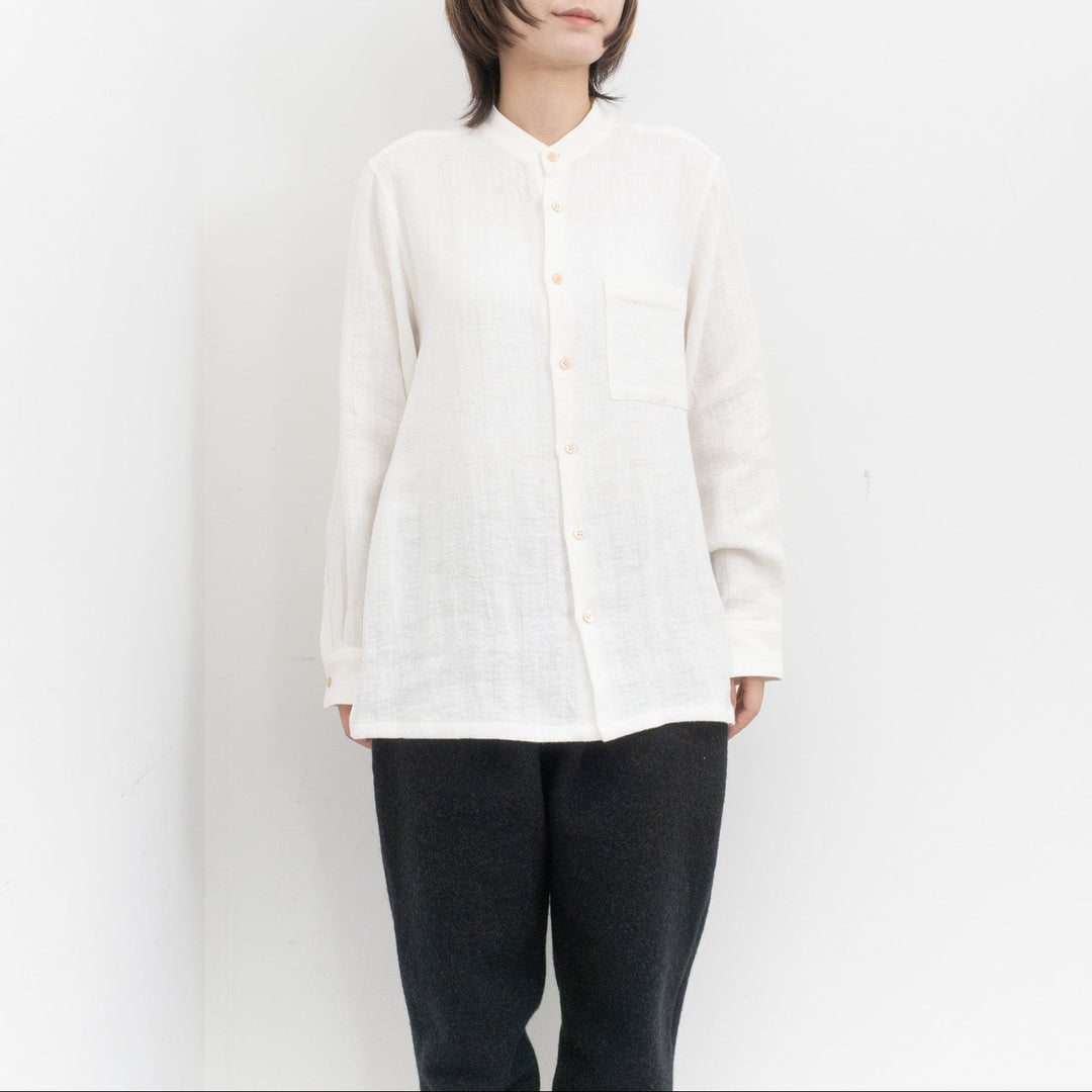 atelier naruse /WOMEN　linen tweed band-collar shirt　na-f02067