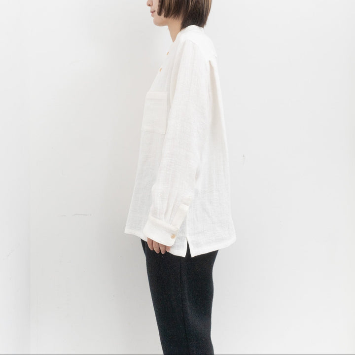 atelier naruse /WOMEN　linen tweed band-collar shirt　na-f02067
