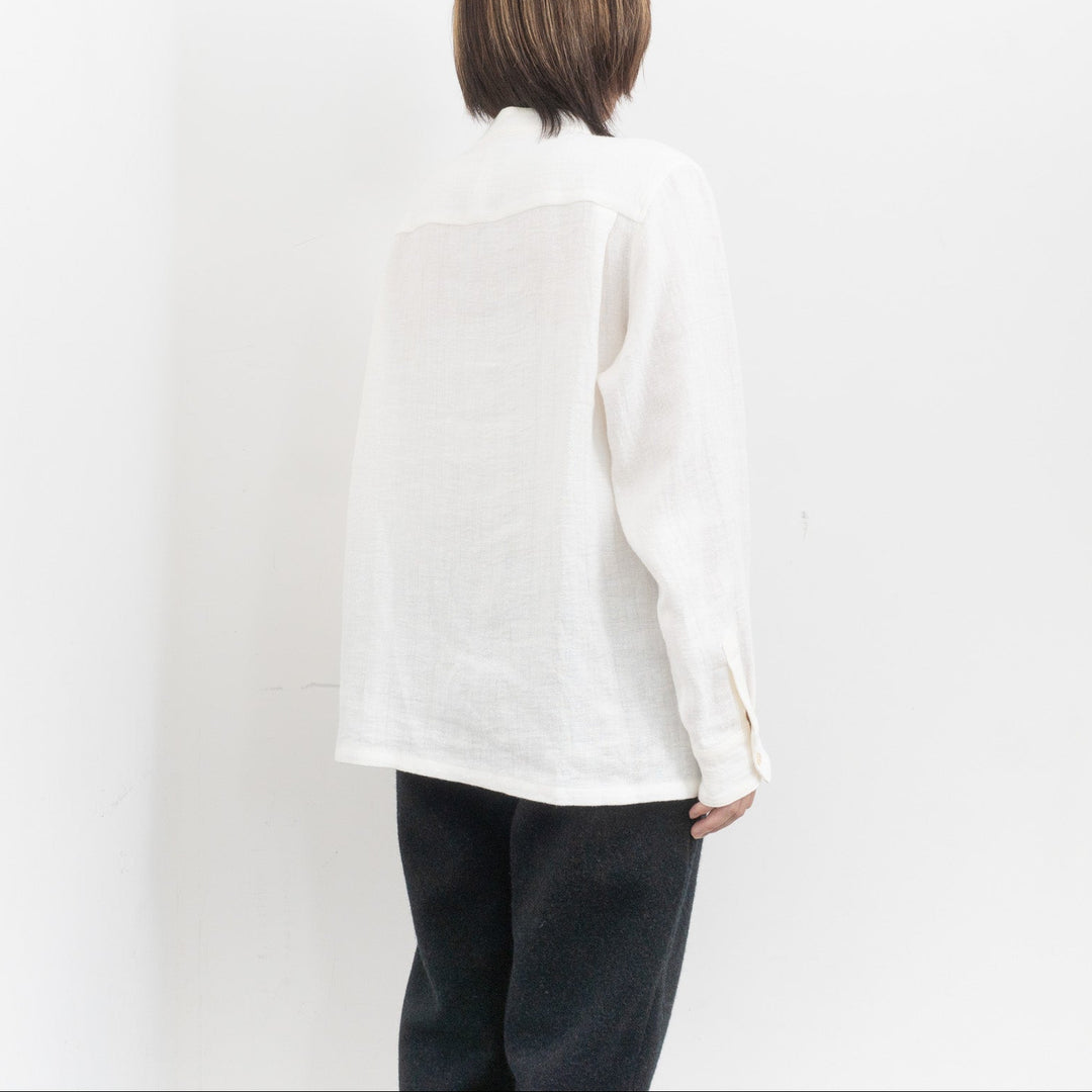 atelier naruse /WOMEN　linen tweed band-collar shirt　na-f02067