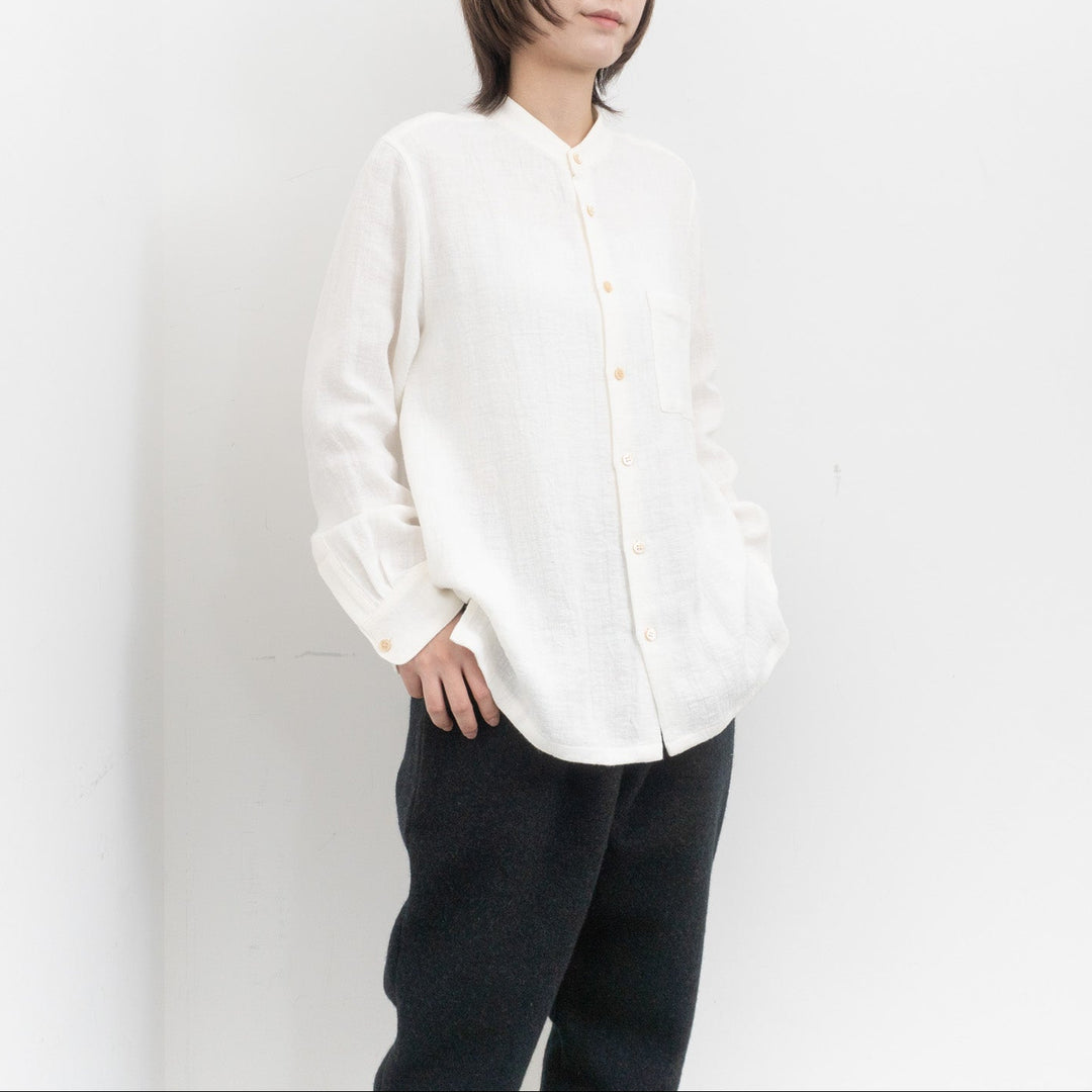 atelier naruse /WOMEN　linen tweed band-collar shirt　na-f02067