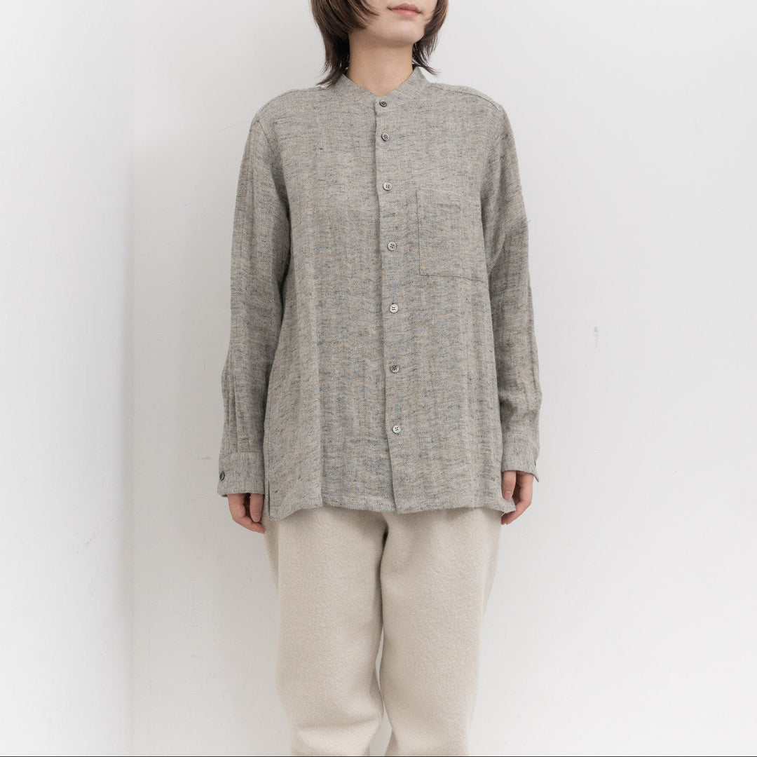 atelier naruse /WOMEN　linen tweed band-collar shirt　na-f02067