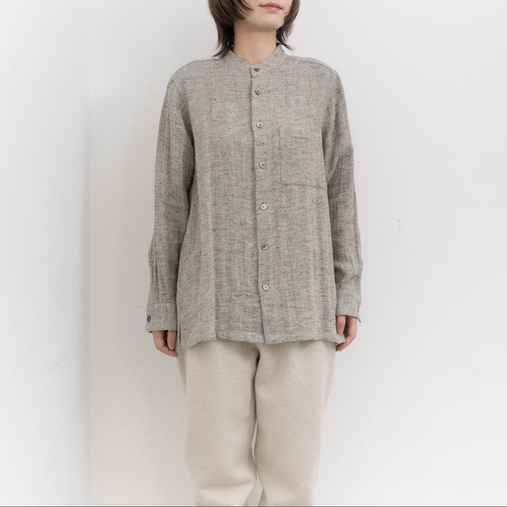 atelier naruse /WOMEN　linen tweed band-collar shirt　na-f02067