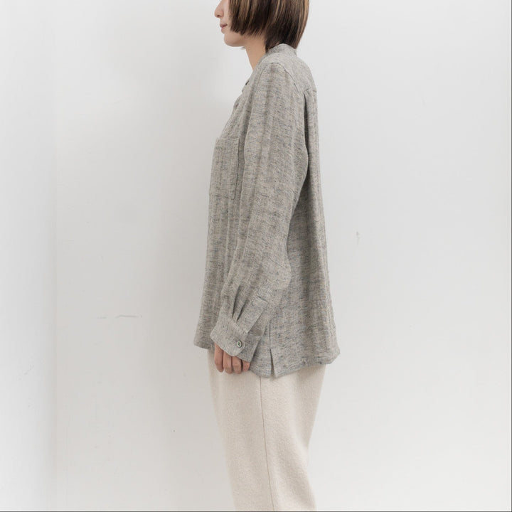 atelier naruse /WOMEN　linen tweed band-collar shirt　na-f02067