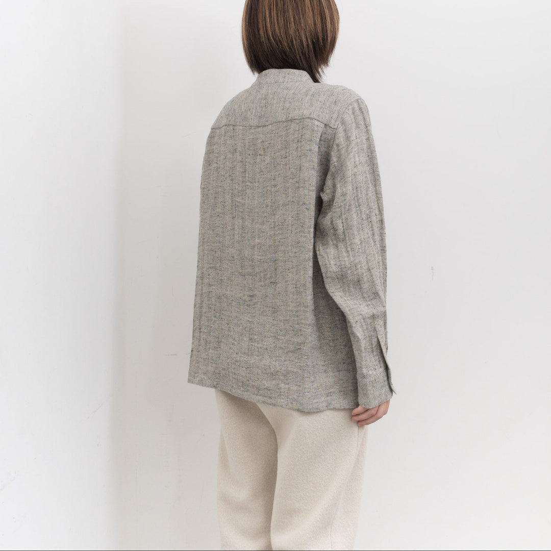 atelier naruse /WOMEN　linen tweed band-collar shirt　na-f02067