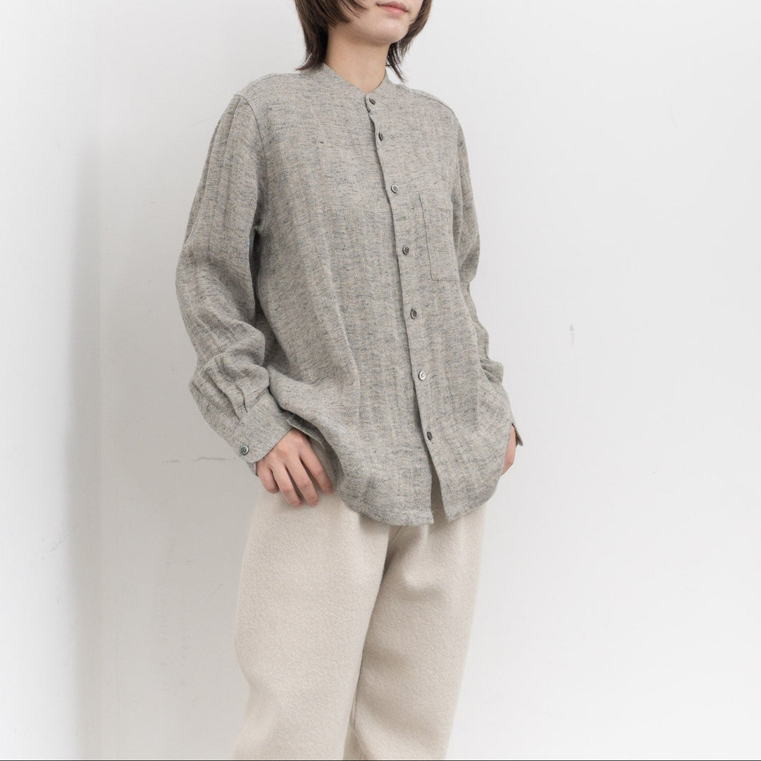 atelier naruse /WOMEN　linen tweed band-collar shirt　na-f02067