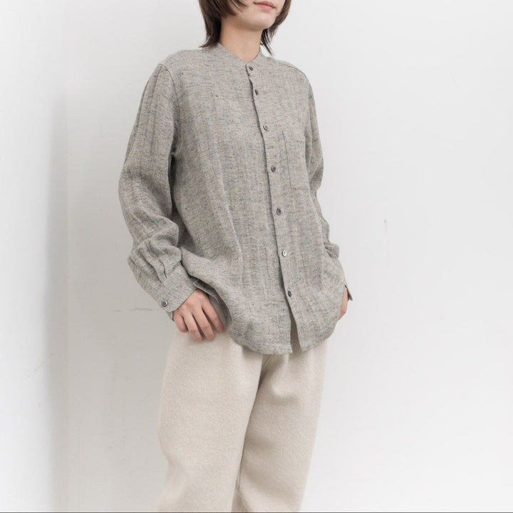 atelier naruse /WOMEN　linen tweed band-collar shirt　na-f02067