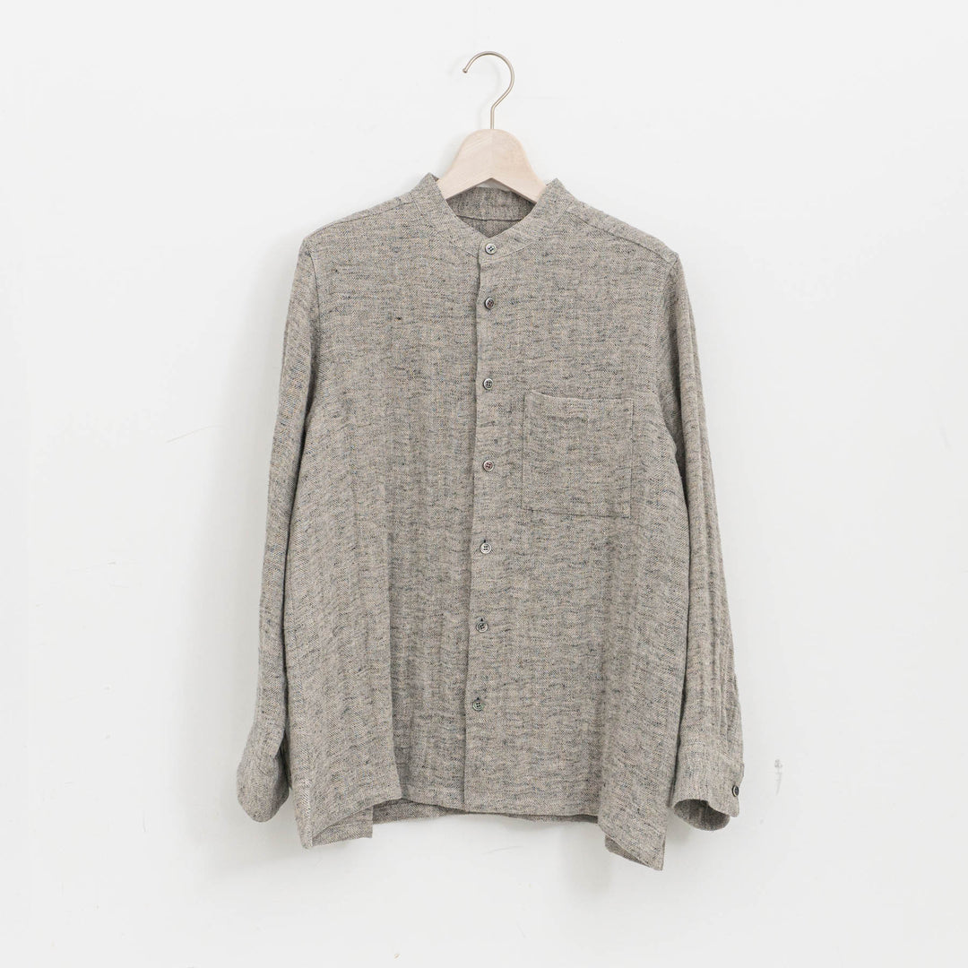atelier naruse /WOMEN　linen tweed band-collar shirt　na-f02067