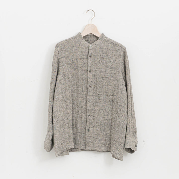 atelier naruse /WOMEN　linen tweed band-collar shirt　na-f02067