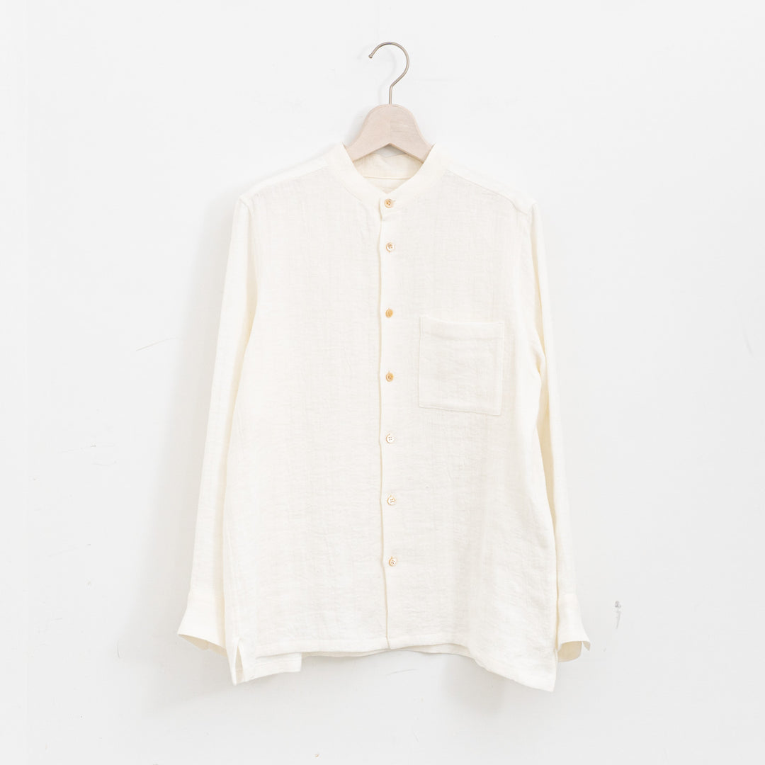 atelier naruse /WOMEN　linen tweed band-collar shirt　na-f02067