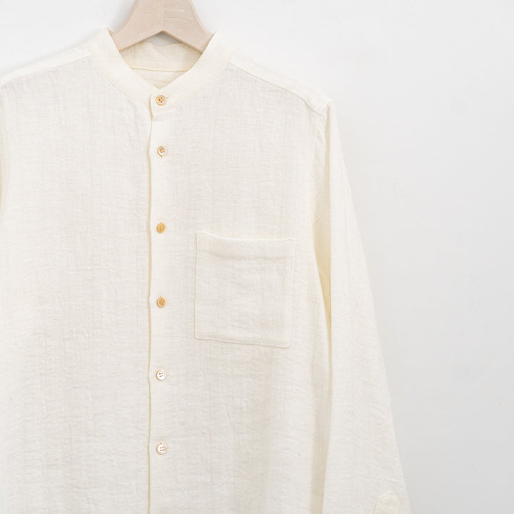 atelier naruse /WOMEN　linen tweed band-collar shirt　na-f02067