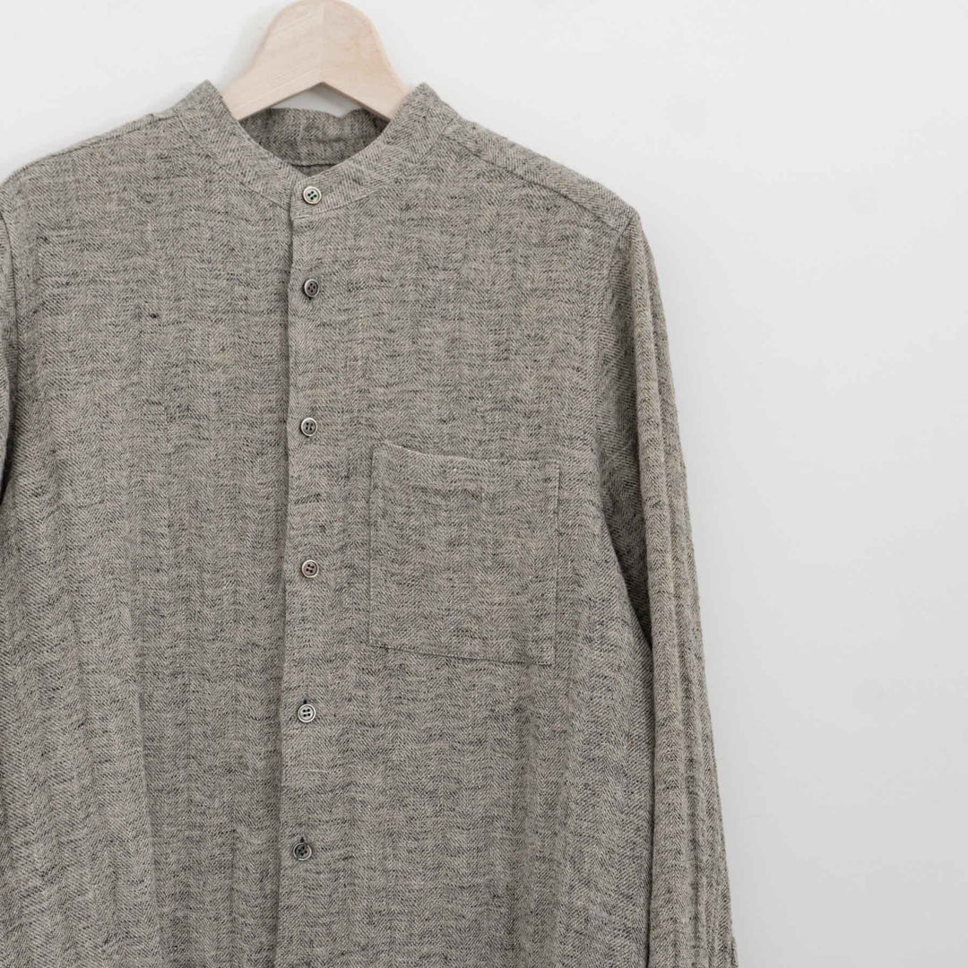 atelier naruse /WOMEN　linen tweed band-collar shirt　na-f02067