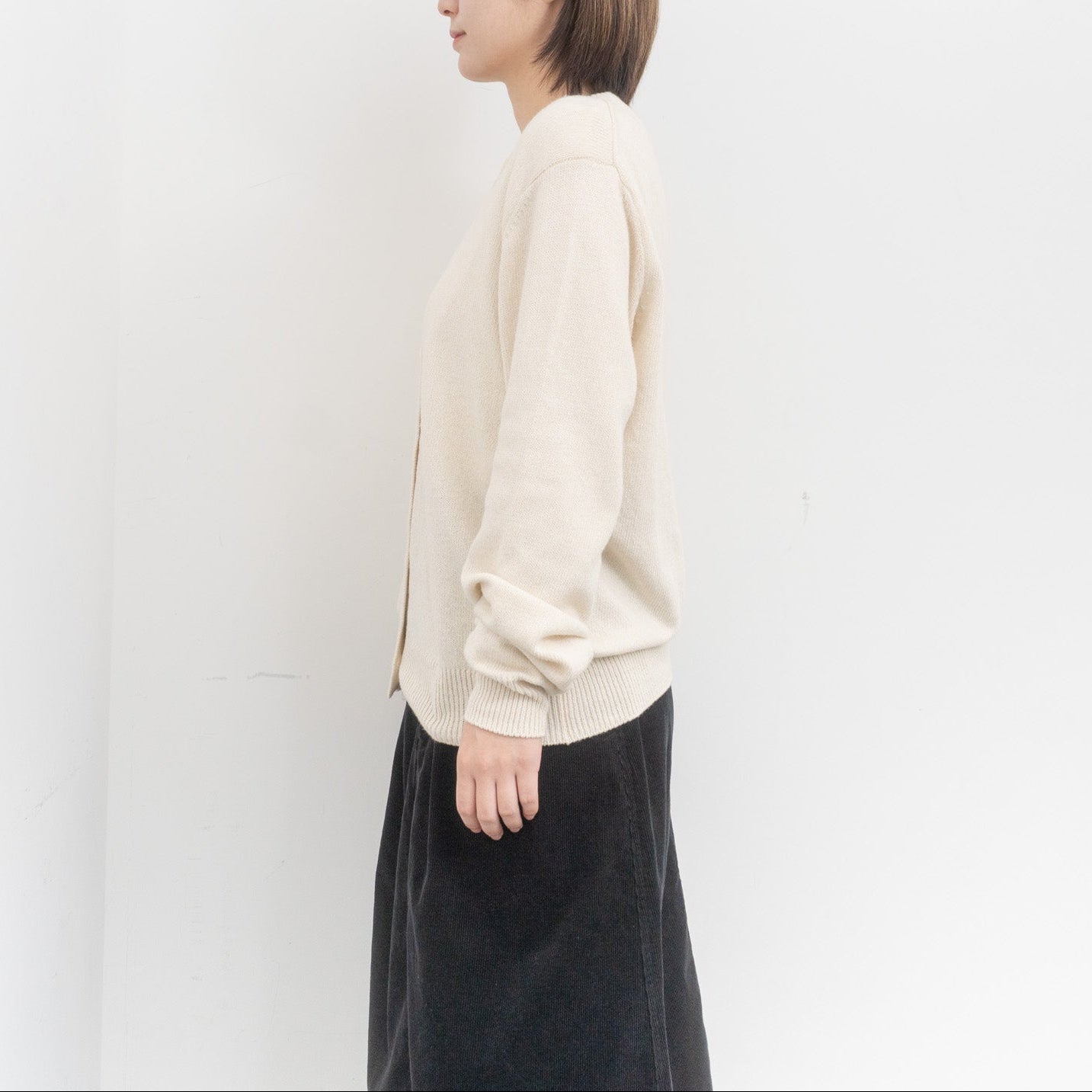 ANSPINNEN｜コットンカシミヤクルーネックカーディガン col.ivory　ANS-WK0099