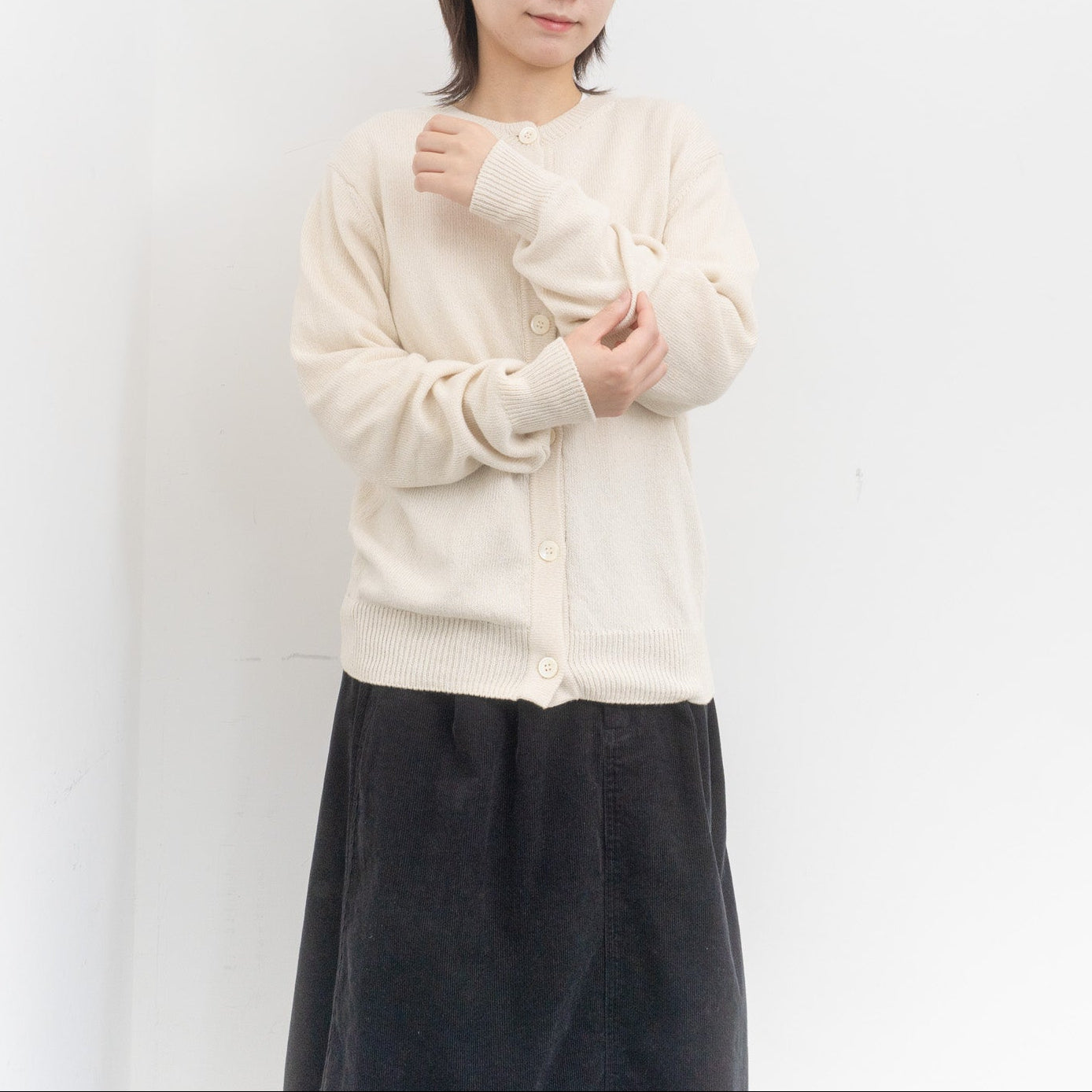 ANSPINNEN｜コットンカシミヤクルーネックカーディガン col.ivory　ANS-WK0099